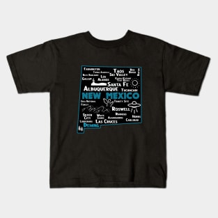 Cute map of Deming New Mexico Albuquerque Santa Fe Los Alamos, Roswell Las Cruces Carlsbad Hobbs Silver City Kids T-Shirt